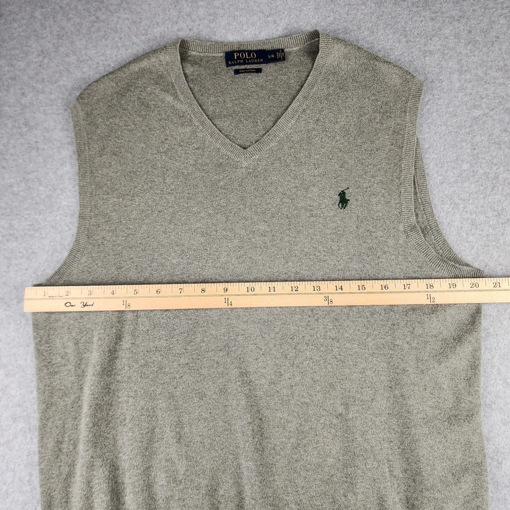 Polo Ralph Lauren Sweater Vest‎ Men's Large Gray Pima Cotton V Neck Golf